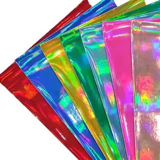Cuero de falso iridiscente de láser de PU impermeable al por mayor para hacer ropa